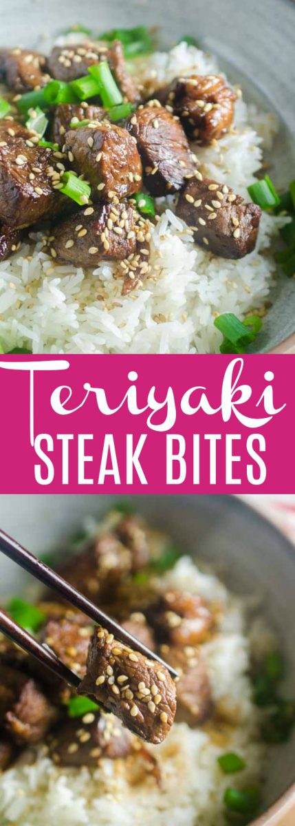 These Tender Teriyaki Steak Bites are marinated in a sweet n' tangy teriyaki sauce then cooked to perfection. They are bite size and perfect for the whole family. 