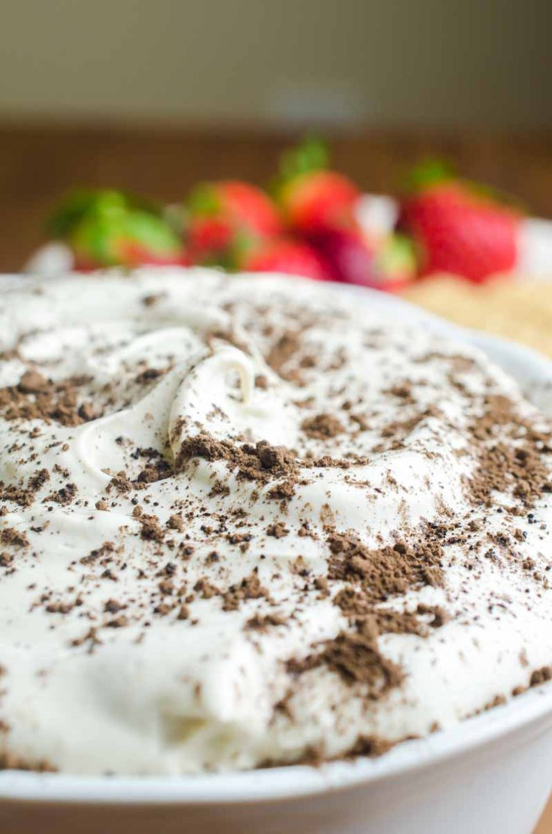 If you are looking for a quick and easy dessert, this Tiramisu Cheesecake Dip is it. It's a creamy, dreamy downright decadent dessert dip for graham crackers and fresh fruit. 