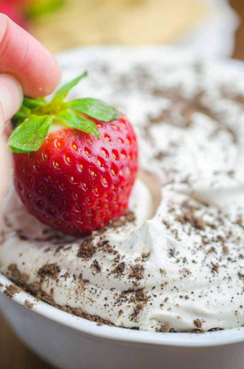 If you are looking for a quick and easy dessert, this Tiramisu Cheesecake Dip is it. It's a creamy, dreamy downright decadent dessert dip for graham crackers and fresh fruit. 