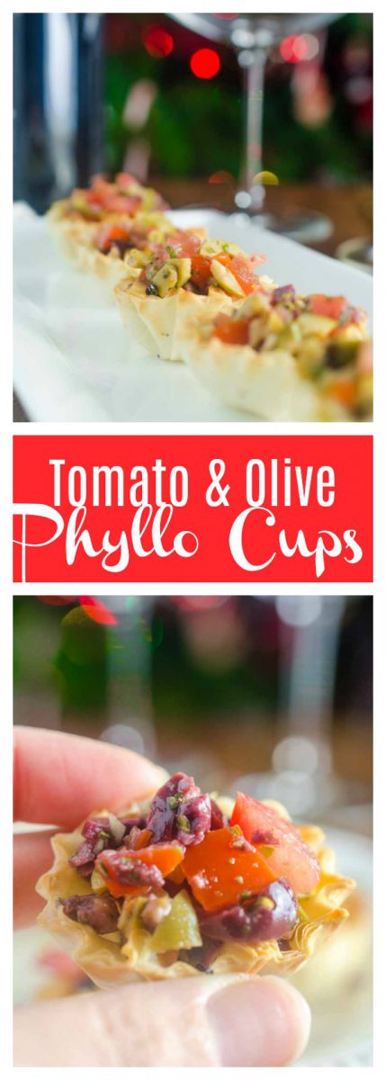 Tomato Olive Phyllo Cups are the perfect party appetizer. Fresh tomatoes and briny olives piled high in crispy phyllo cups. Ready in less than 10 minutes! 