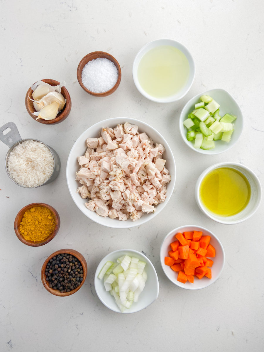 Turkey curry soup ingredients. 