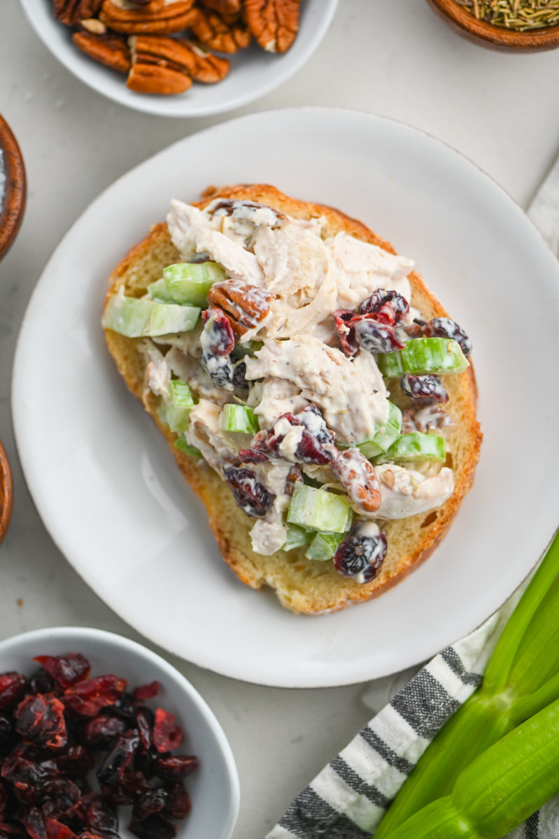 Turkey Salad on slice of bread. 