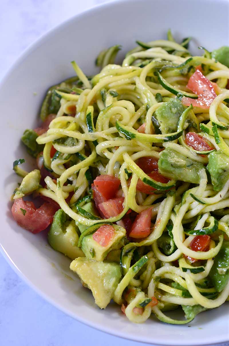 Zucchini Noodles with Avocado Pesto & Shrimp