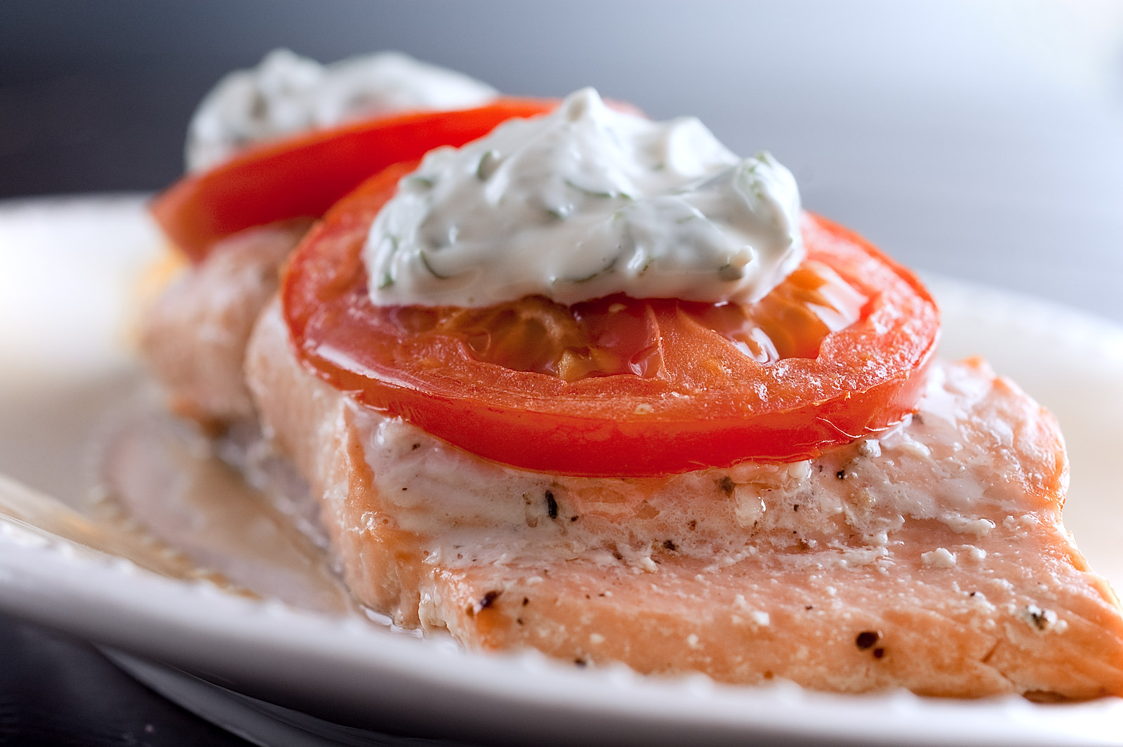Baked Salmon with Basil Mayonnaise and Tomatoes - Life's Ambrosia