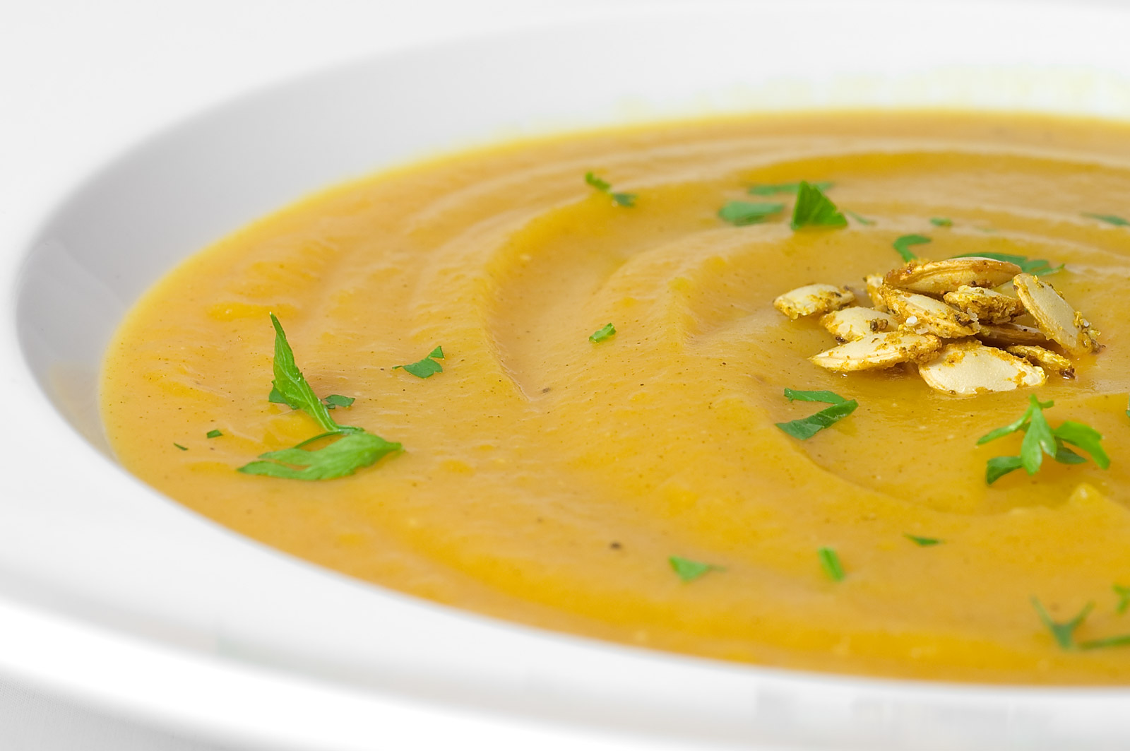 Butternut Squash Soup with Curried Squash Seeds