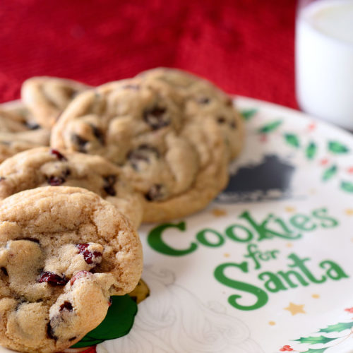 carob cranberry cookies on santa plate.