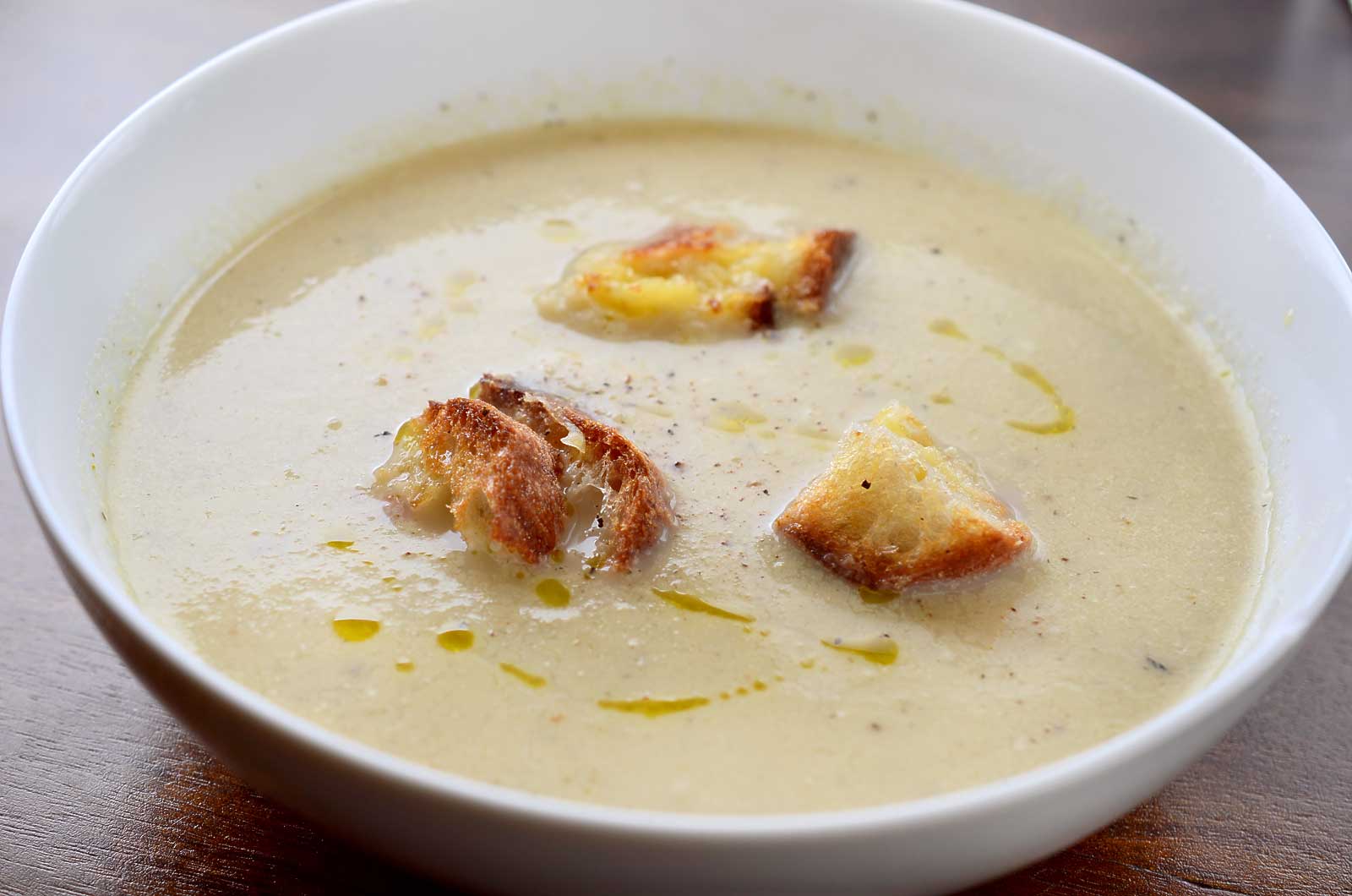 Cauliflower Soup with Grilled Cheese Croutons