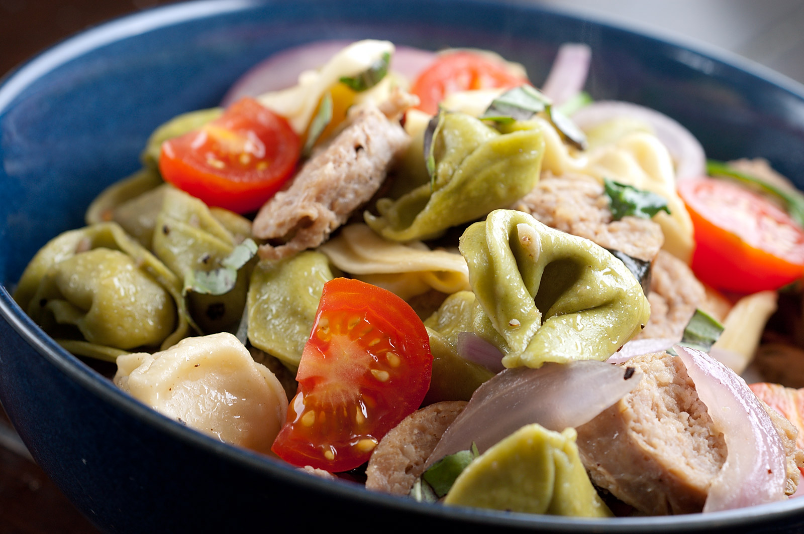 Cheese Tortellini with Sausage, Tomatoes and Spinach