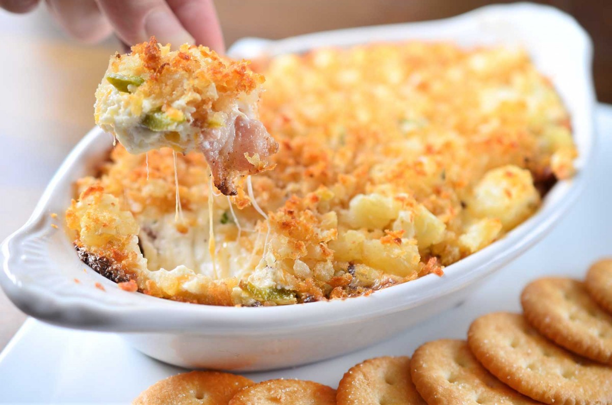 Cheesy Jalapeno Bacon Dip with Tater Tot Crust
