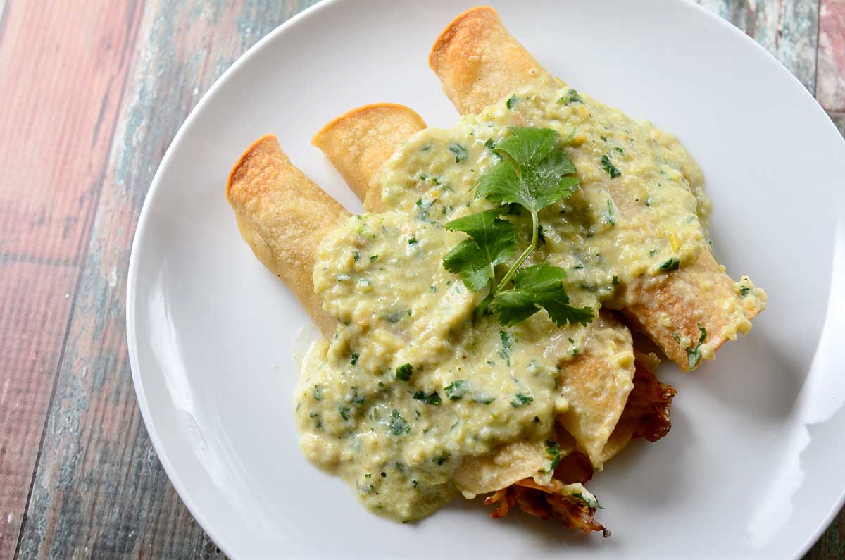 Chicken Taquitos with Creamy Green Chili Sauce Life's Ambrosia