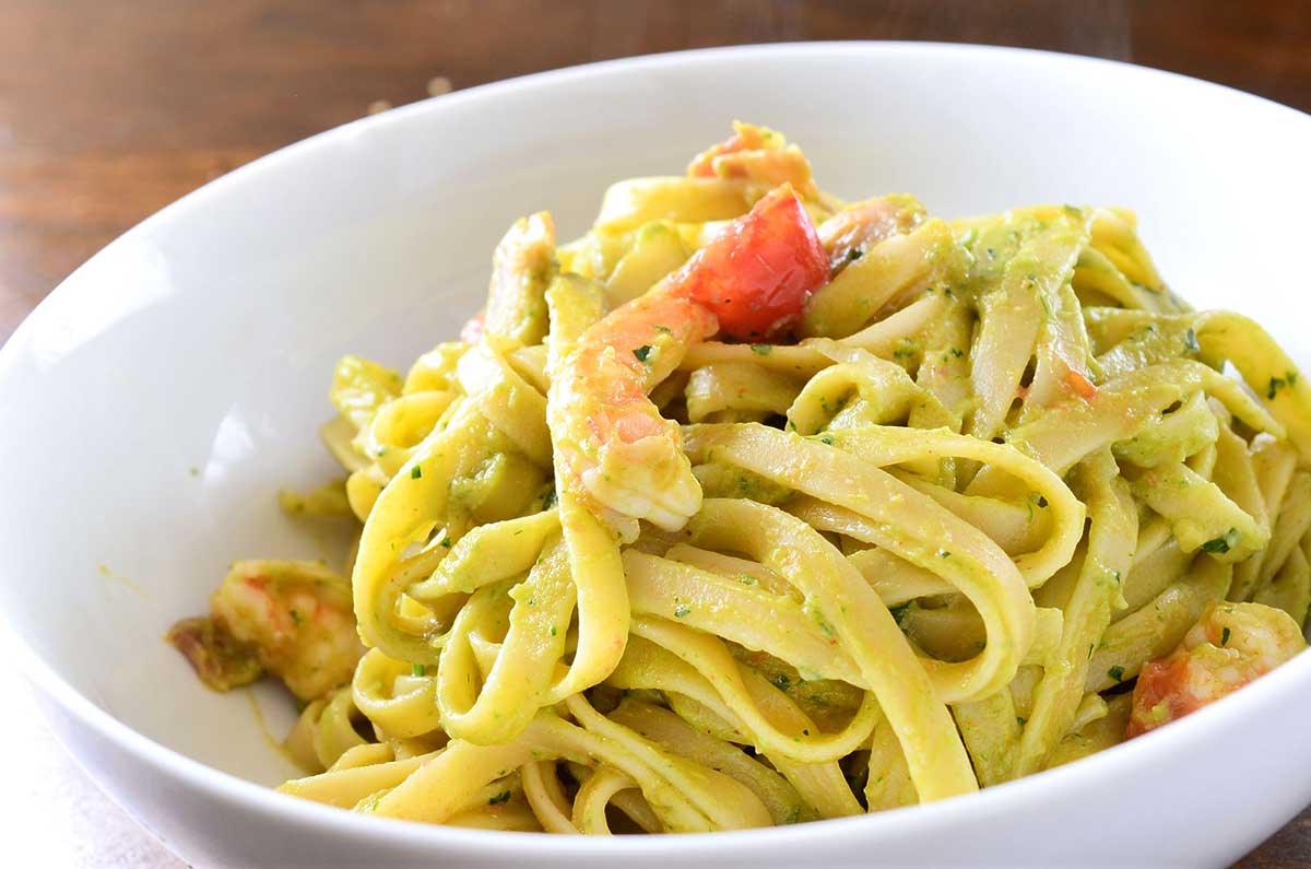 Creamy Avocado Pasta with Shrimp and Bacon - Life's Ambrosia