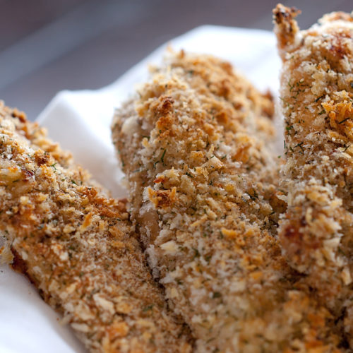 Crispy Dill Garlic Chicken Tenders in basket.