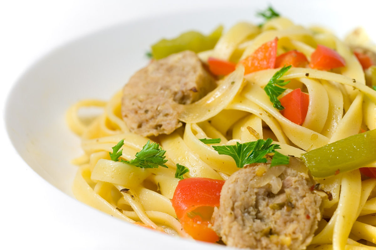 Fettuccine with Sausage, Peppers and Onions
