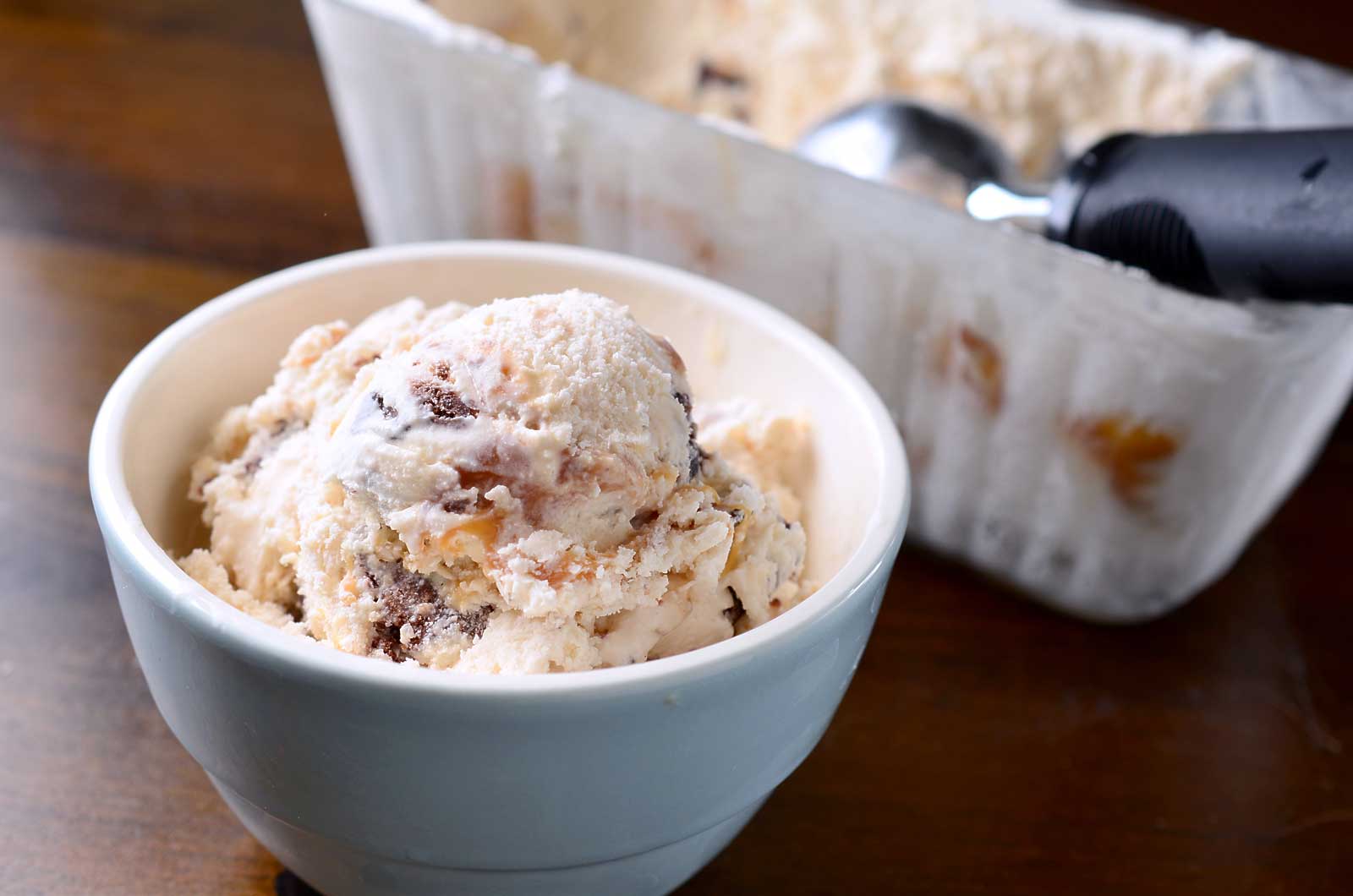 Fudgy Brownie Cookie and Caramel Swirl Ice Cream