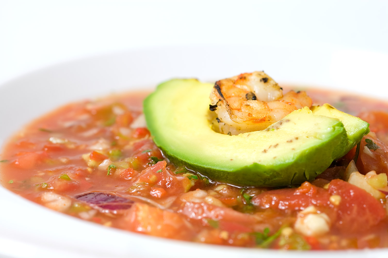 Gazpacho with Grilled Shrimp and Avocado