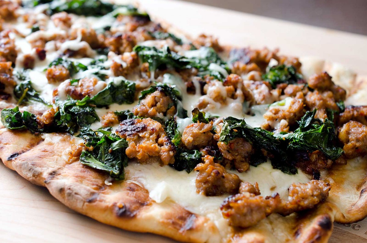 Grilled Kale and Sausage Pizza