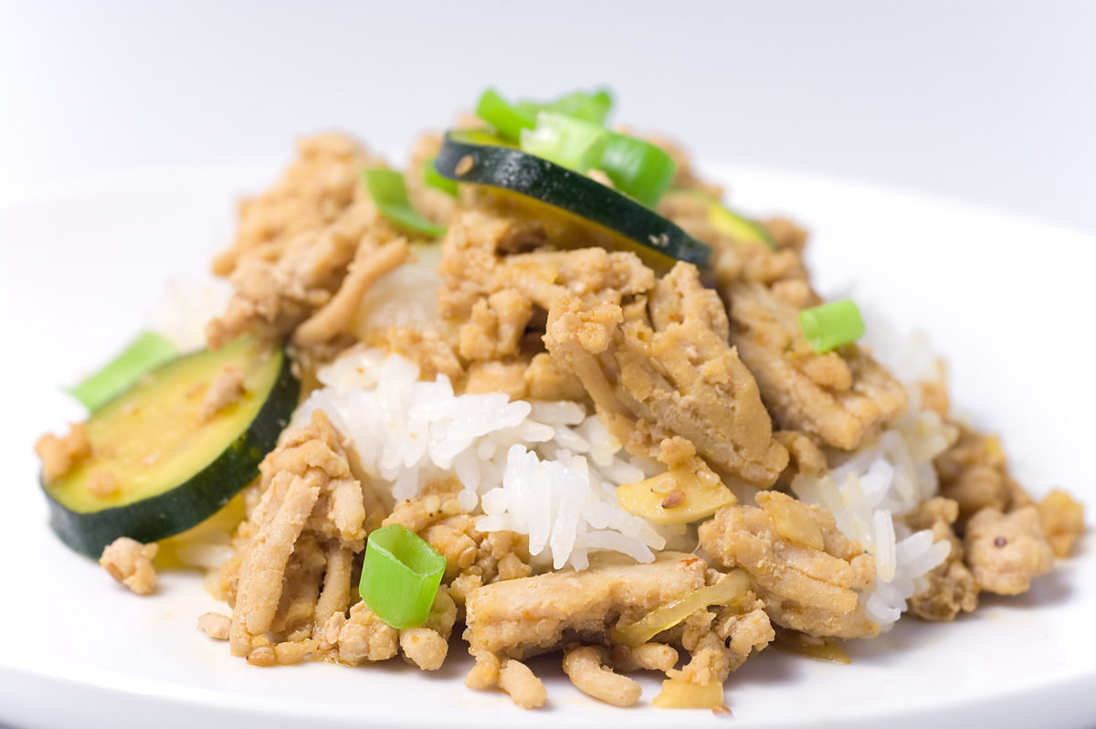 Ground Chicken Teriyaki with Zucchini and Onions