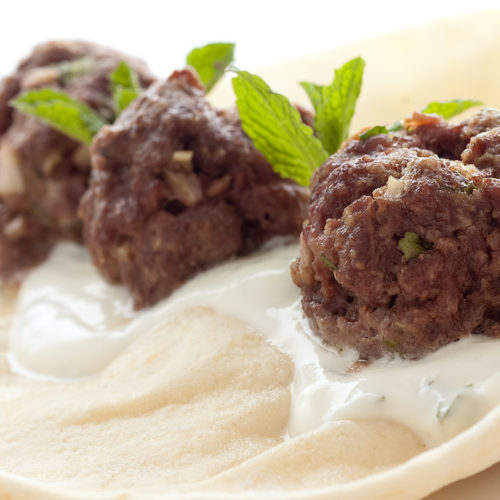 Close up of Lamb meatball gyro