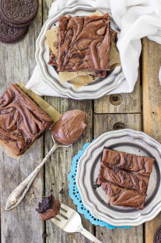 Rich and decadent Nutella Cheesecake bars have an Oreo crust and a swirl of Nutella.
