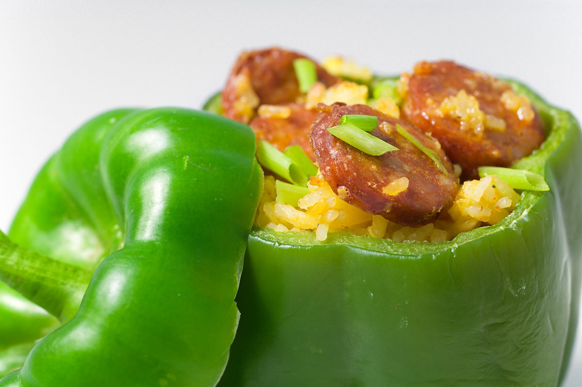 Linguica and Rice Stuffed Bell Peppers