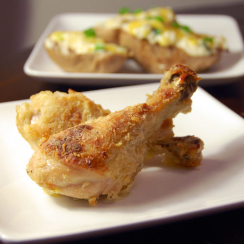 Oven fried chicken on white plate