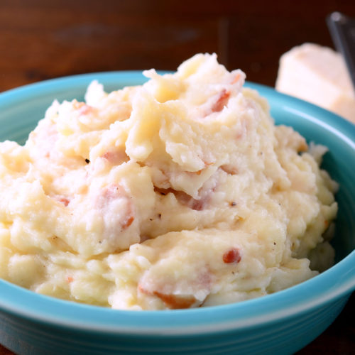 Parmesan Parsnip Mashed Potatoes in blue bowl