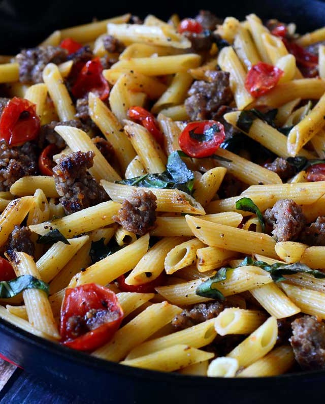 Penne with Sausage and Roasted Tomatoes