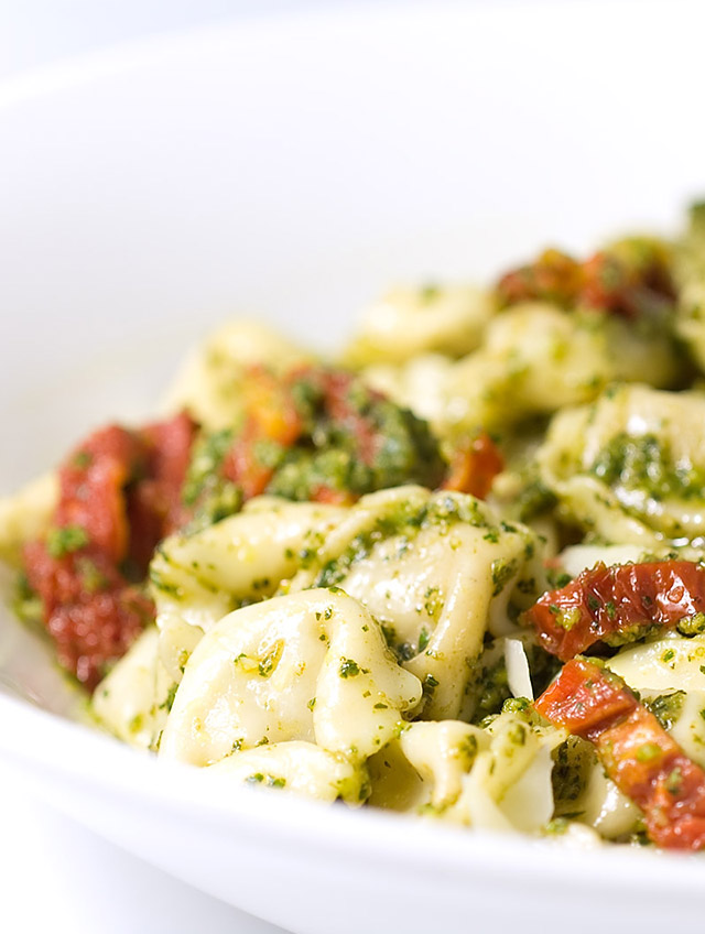 Cheese Tortellini with Pesto and Sun Dried Tomatoes