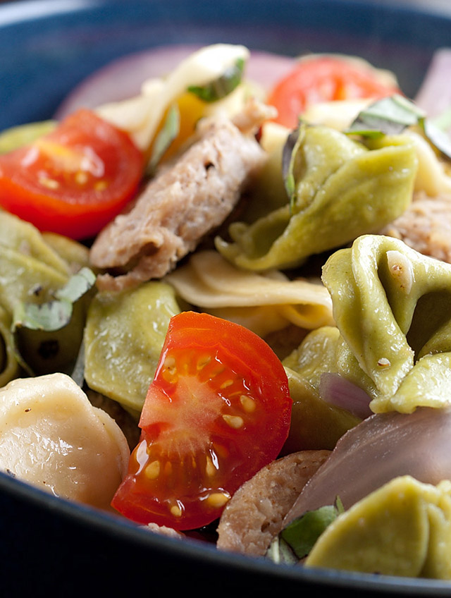 Cheese Tortellini with Sausage, Tomatoes and Spinach