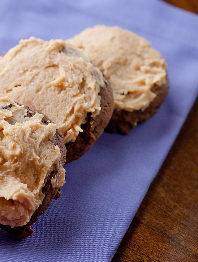 Chocolate Cookies with Peanut Butter Cream Cheese Frosting