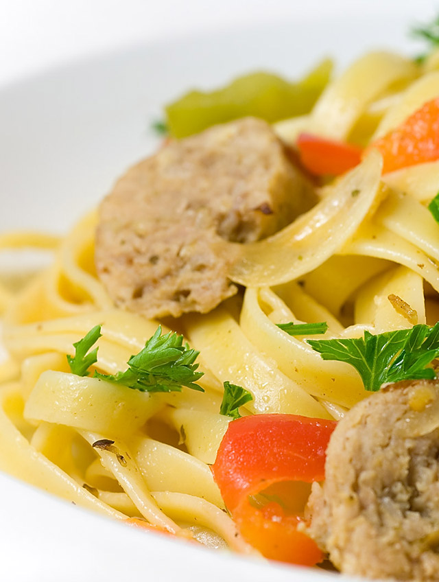 Fettuccine with Sausage, Peppers and Onions