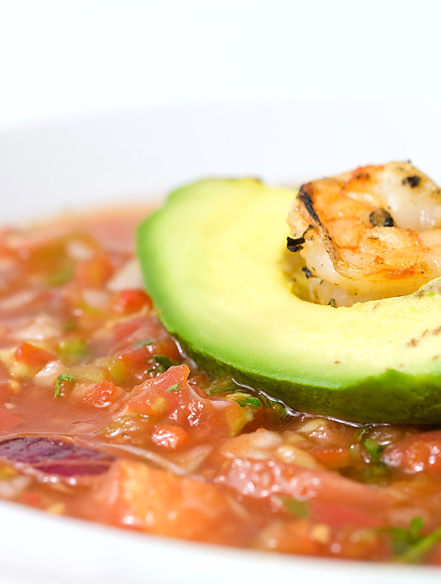 Gazpacho with Grilled Shrimp and Avocado