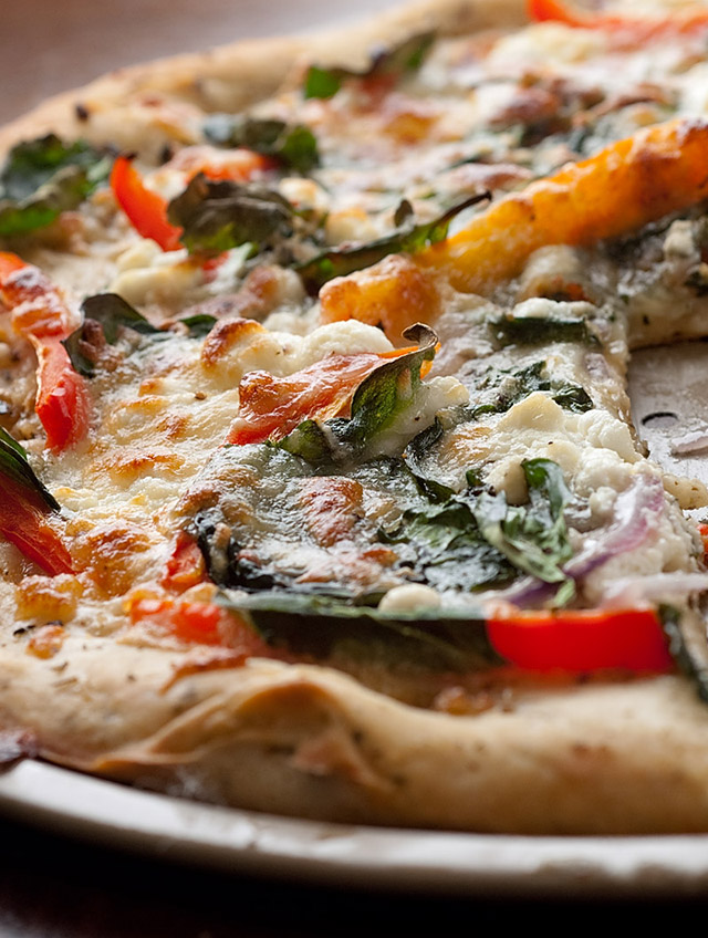 Spinach, Cheese, Onion and Pepper Pizza