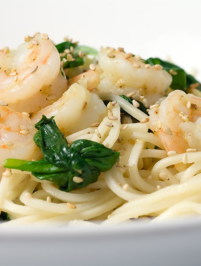 Sesame Shrimp and Spinach Noodles