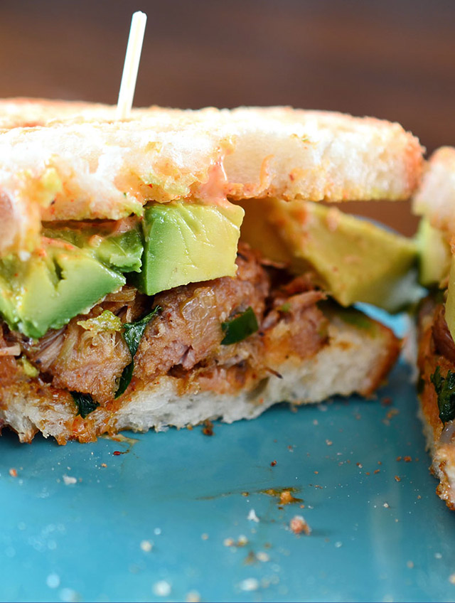 Spiced Pulled Pork and Avocado Sandwich