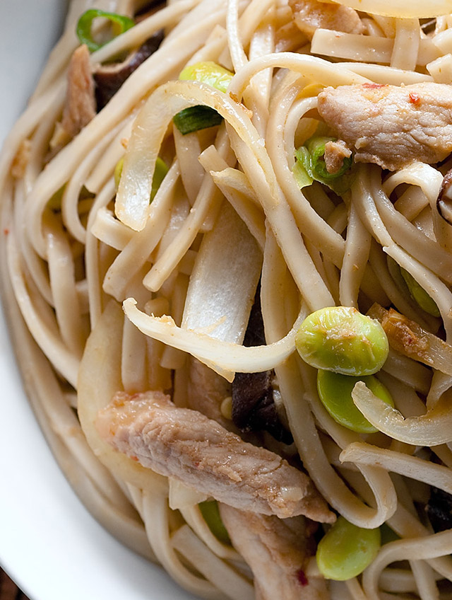 Udon Noodle Stir-fry with Pork and Edamame