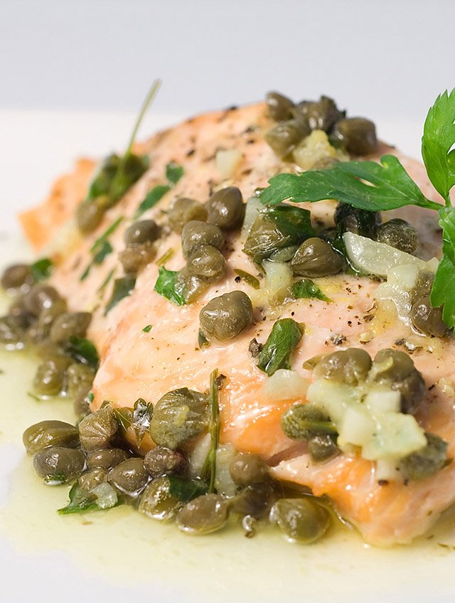 Baked Salmon with Lemon Caper Butter
