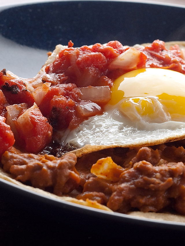 Huevos Rancheros with Chorizo Refried Beans