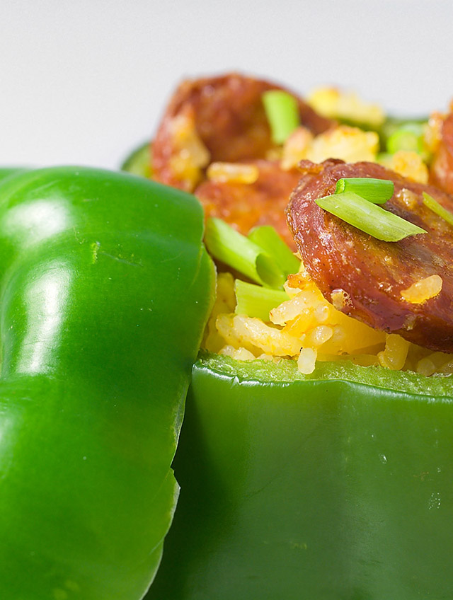 Linguica and Rice Stuffed Bell Peppers