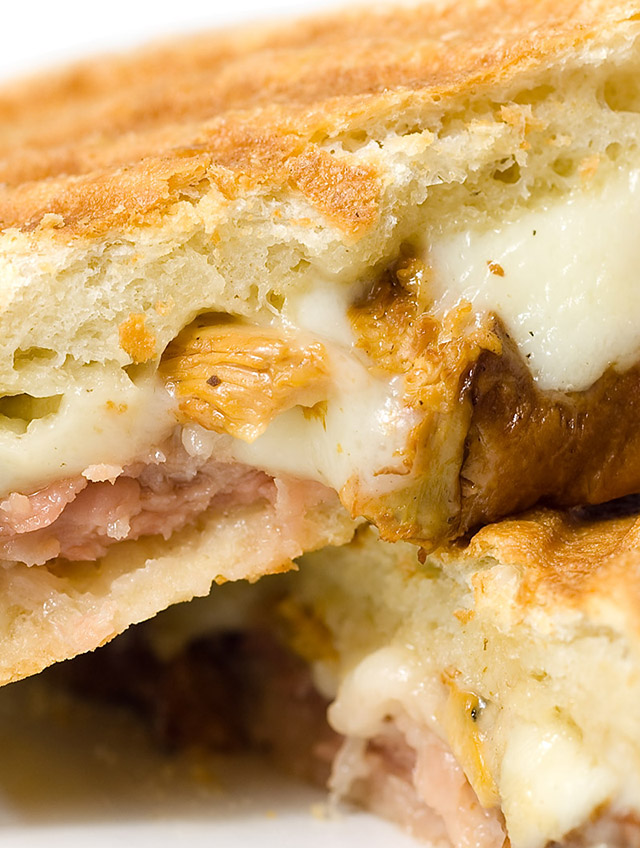 Prosciutto, Chanterelle Mushrooms and Mozzarella Panini