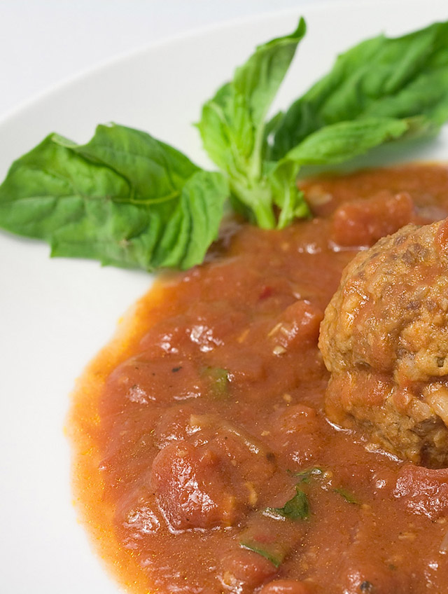 Roasted Garlic and Mozzarella Meatballs with Tomato-Basil Marinara