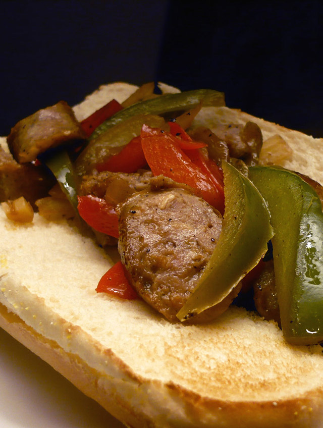 Sausage with Peppers and Onions Sandwich