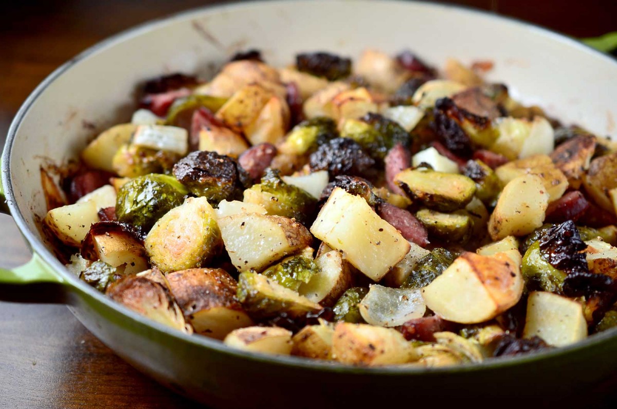 Roasted Brussels Sprouts, Potatoes and Kielbasa