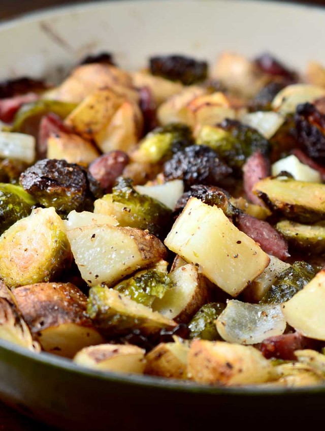 Roasted Brussels Sprouts, Potatoes and Kielbasa