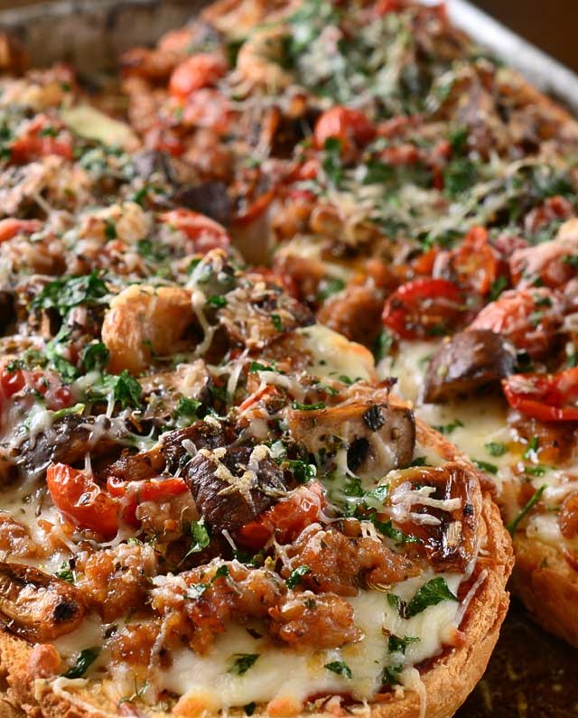 Roasted Veggie and Sausage French Bread Pizza