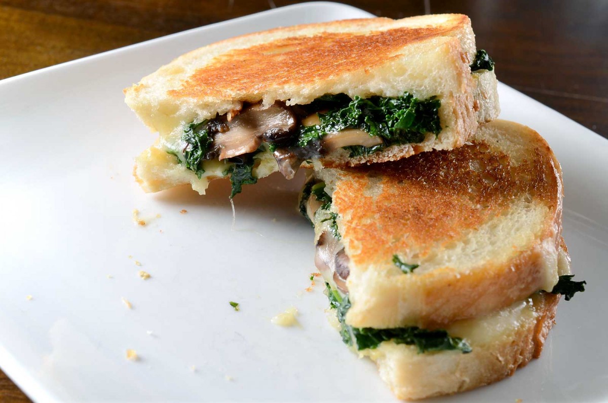 Robiola, Roasted Garlic and Kale Grilled Cheese