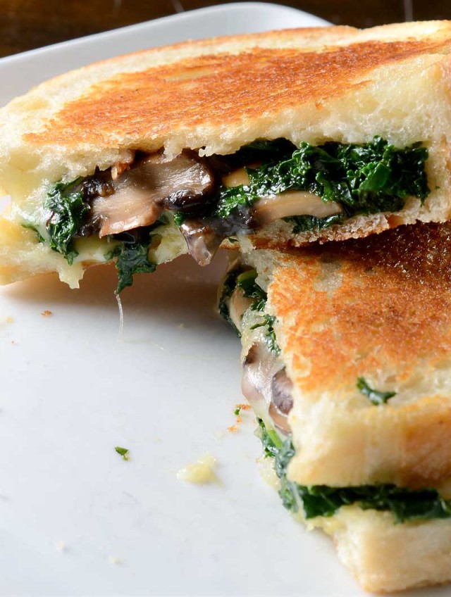 Robiola, Roasted Garlic and Kale Grilled Cheese