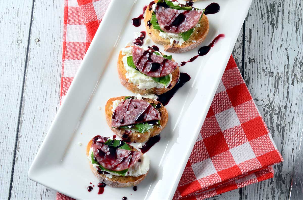 Salami and Goat Cheese Crostini with Pinot Noir Sauce Life's Ambrosia