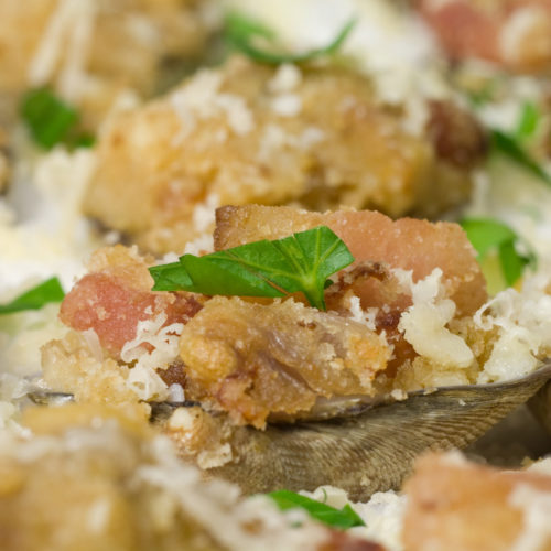 close up of stuffed baked clams