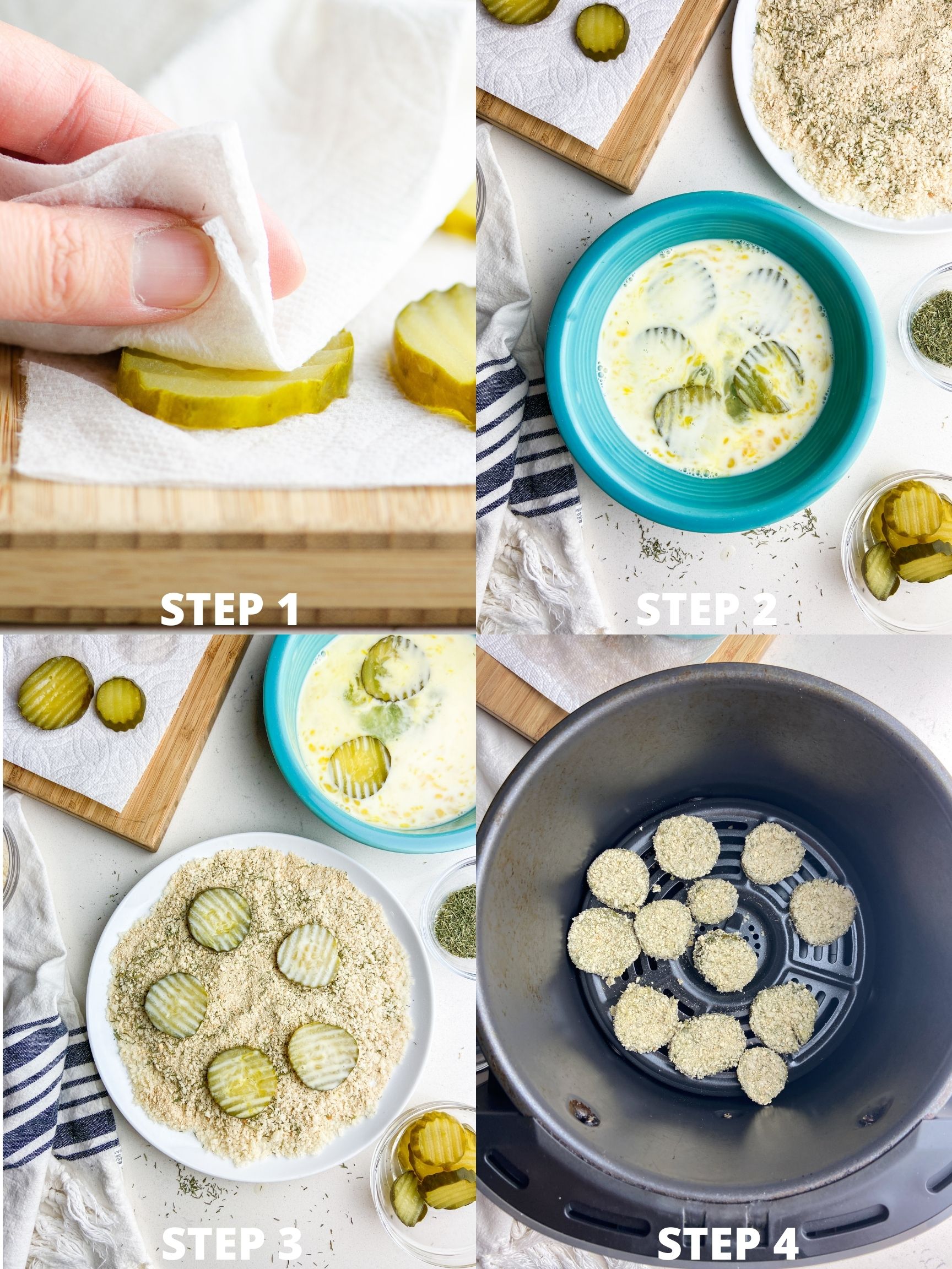Step by step instructions for how to make air fryer fried pickles